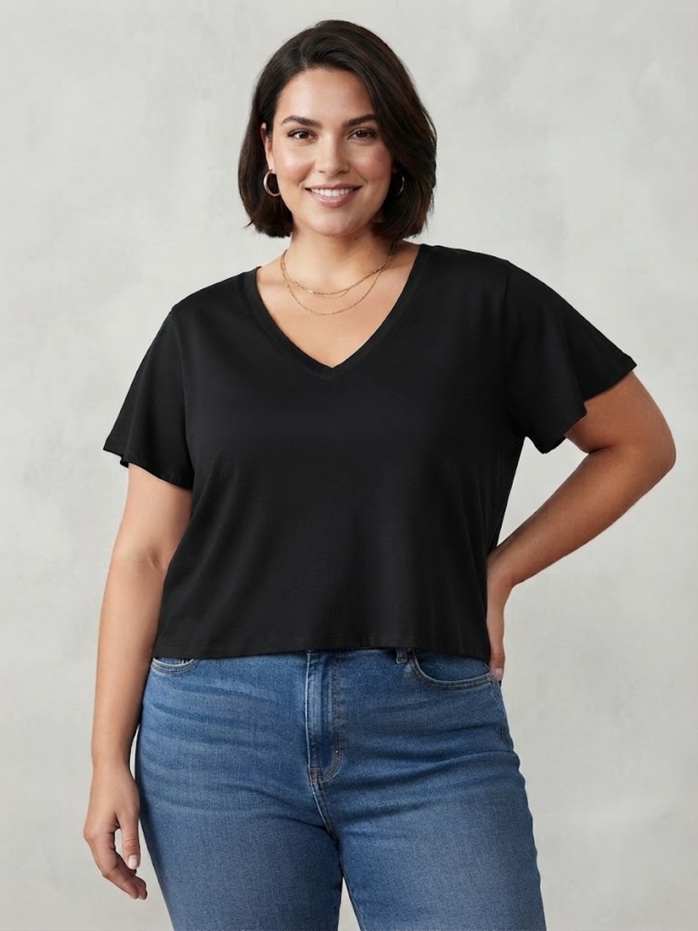 Classic V-Neck Black Women's Top